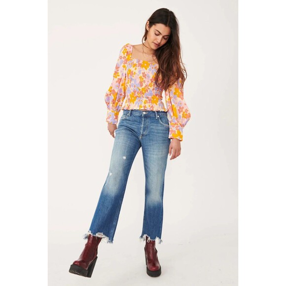 We The Free People Maggie Denim Jeans Blue Mid Rise Straight Leg Baggy Loose - Picture 5 of 5